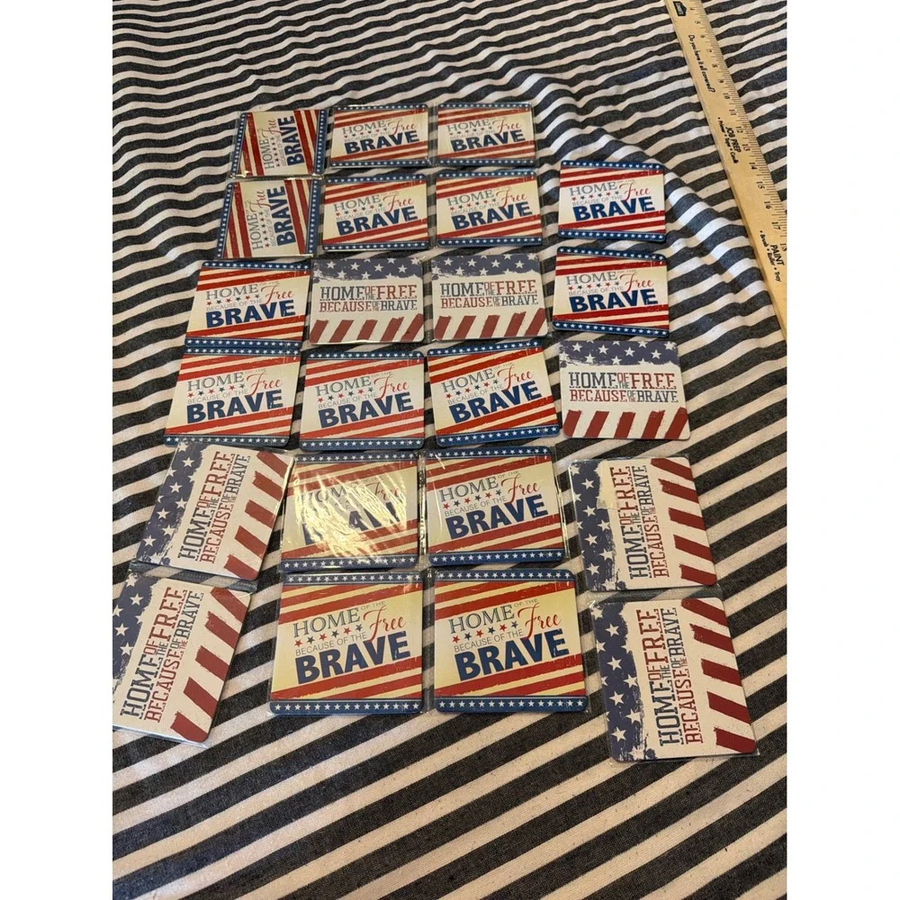 23pc Patriotic‎ Coasters Home of the Free Because of the Brave USA Flag Bulk Lot